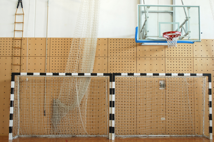 Gymnasium with basket.